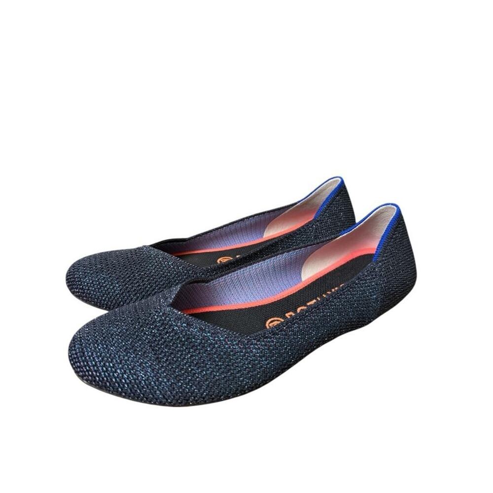 Rothy's The Flat Metallic Lattice Stitch Flats Blue Women size 8.5 - Picture 2 of 6